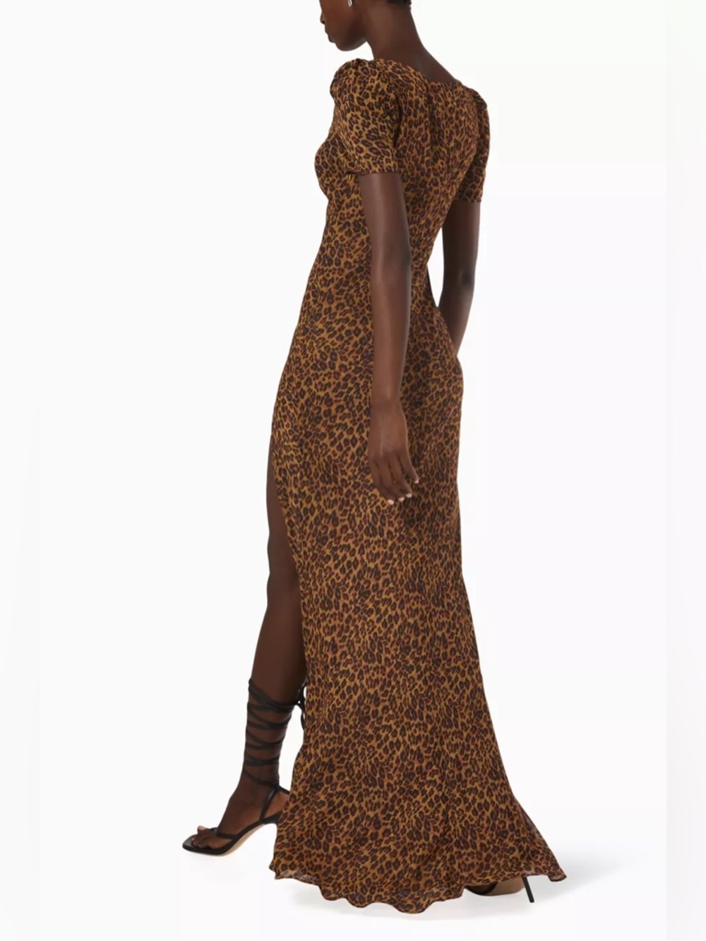 STAUD Lea Leopard Print Maxi Dress w/ Side Slit & Puff Sleeves Size 2 - Picture 2 of 16